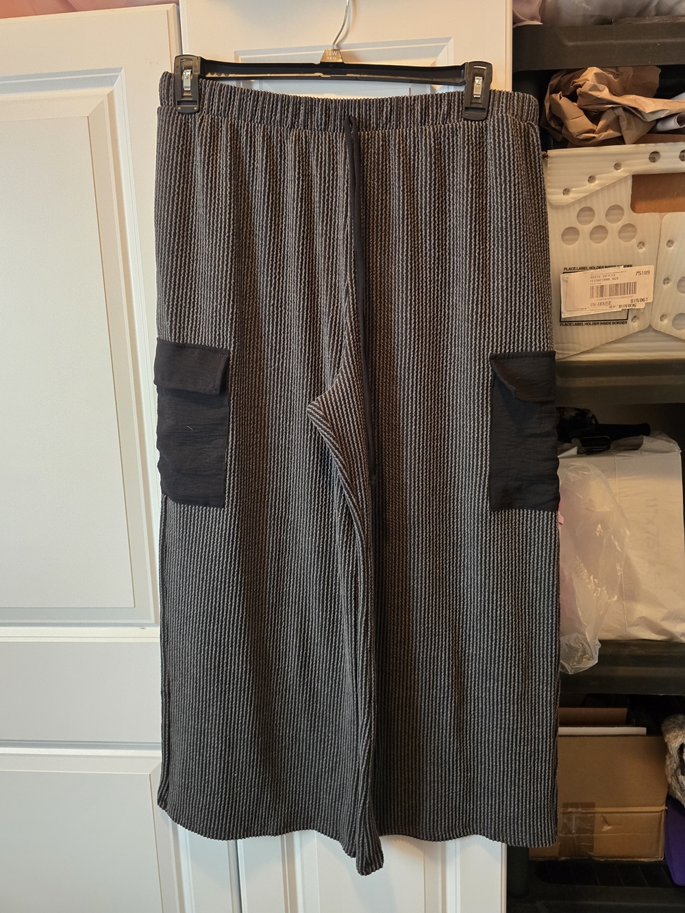 HEIMISH USA Gray Ribbed Cargo Pants with Black Pocket Accents